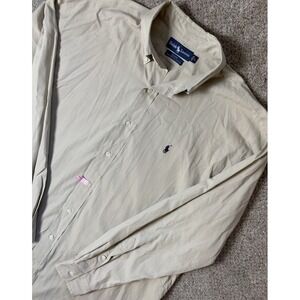 Polo Ralph Lauren Mens Large Blake Two Ply Cotton Button Up Shirt Tan/khaki